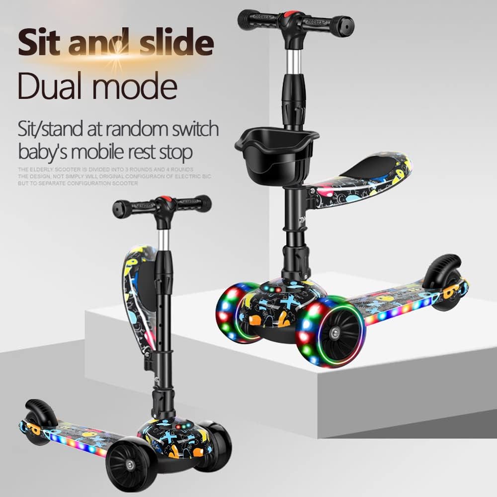 سكوتر للاطفال من دي ام جي تيك، سكوتر قابل للطي بـ4 ارتفاعات قابلة للتعديل للاطفال، سكوتر بثلاث عجلات، مع مقعد قابل للازالة، عجلات مضيئة باضاءة LED للاطفال من سن 1-10 سنوات 2 سكوتر للاطفال من دي ام جي تيك، سكوتر قابل للطي بـ4 ارتفاعات قابلة للتعديل للاطفال، سكوتر بثلاث عجلات، مع مقعد قابل للازالة، عجلات مضيئة باضاءة LED للاطفال من سن 1-10 سنوات - الصورة 2