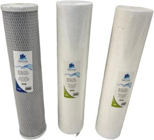 فلتر ٣ مراحل لمحطة تحلية جامبو للخزان تتضمن ٢ فلتر من البولي بروبيلين وفلتر من كتلة الكربون يزيل ما يصل الى ٩٩٪؜ من الملوثات بما في ذلك الرصاص والفلورايد و الزرنيخ والبكتيريا والمعادن الثقيلة