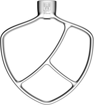 كيو ايه بي كواليتي ارت براكتيكل مضرب مسطح بديل للمطبخ والمساعدات 5/6/7/8 كوارت/ملحقات مصقولة من الستانلس ستيل 18/8/بدون طلاء/امن للاستخدام في غسالة الصحون، فضي