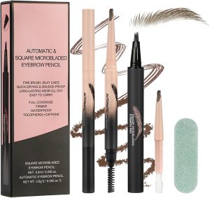 مجموعة اقلام حواجب ماجيكال 3 في 1، اقلام حواجب سائلة ميكروبليدينغ للنساء، مقاومة للماء، سريعة الجفاف، طرف زاوية مربع مطور للحواجب ذات المظهر الطبيعي البري، طوال اليوم (بني)
