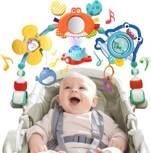 لعبة قوس لعربة الاطفال من ليفافا، العاب مقعد السيارة، لعبة عربة اطفال قابلة للتعديل مع العاب نشاط حسية معلقة، تناسب نطاط الاطفال والرضع والاولاد والبنات من عمر 0-18 شهر