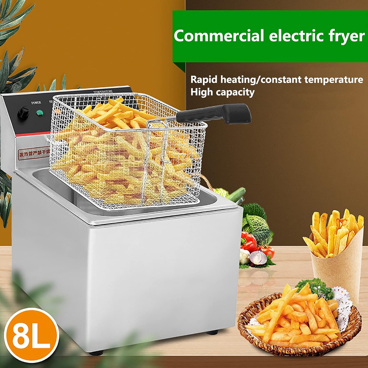 مقلاة عميقة تجارية بسعة 8 لتر مع تحكم في درجة الحرارة، خزان زيت ستانلس ستيل غير لاصق وغطاء قابل للازالة وسلة غير قابلة للانزلاق وسهلة التنظيف 2800 واط، اسطوانة مزدوجة (اللون: اسطوانة واحدة) 2 مقلاة عميقة تجارية بسعة 8 لتر مع تحكم في درجة الحرارة، خزان زيت ستانلس ستيل غير لاصق وغطاء قابل للازالة وسلة غير قابلة للانزلاق وسهلة التنظيف 2800 واط، اسطوانة مزدوجة (اللون: اسطوانة واحدة) - الصورة 2