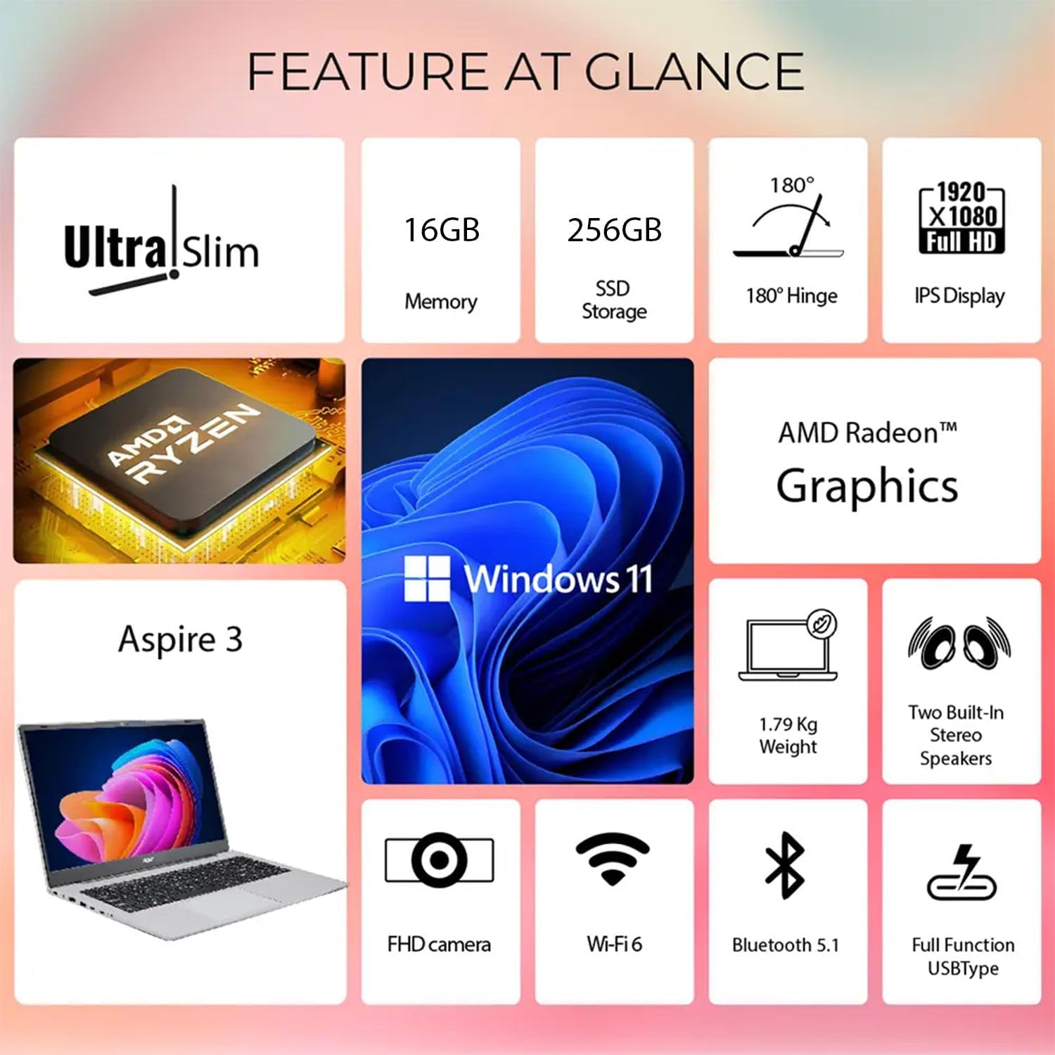 acer Aspire 3 Premium Laptop with Backlit Keyboard | AMD Ryzen 7 7730U CPU | 15.6 FHD IPS Display | 16GB RAM | 256GB PCIe SSD | Wi-Fi 6 | Type-C | Sleek & Portable | Windows 11 Pro 2 acer Aspire 3 Premium Laptop with Backlit Keyboard | AMD Ryzen 7 7730U CPU | 15.6 FHD IPS Display | 16GB RAM | 256GB PCIe SSD | Wi-Fi 6 | Type-C | Sleek & Portable | Windows 11 Pro - الصورة 2