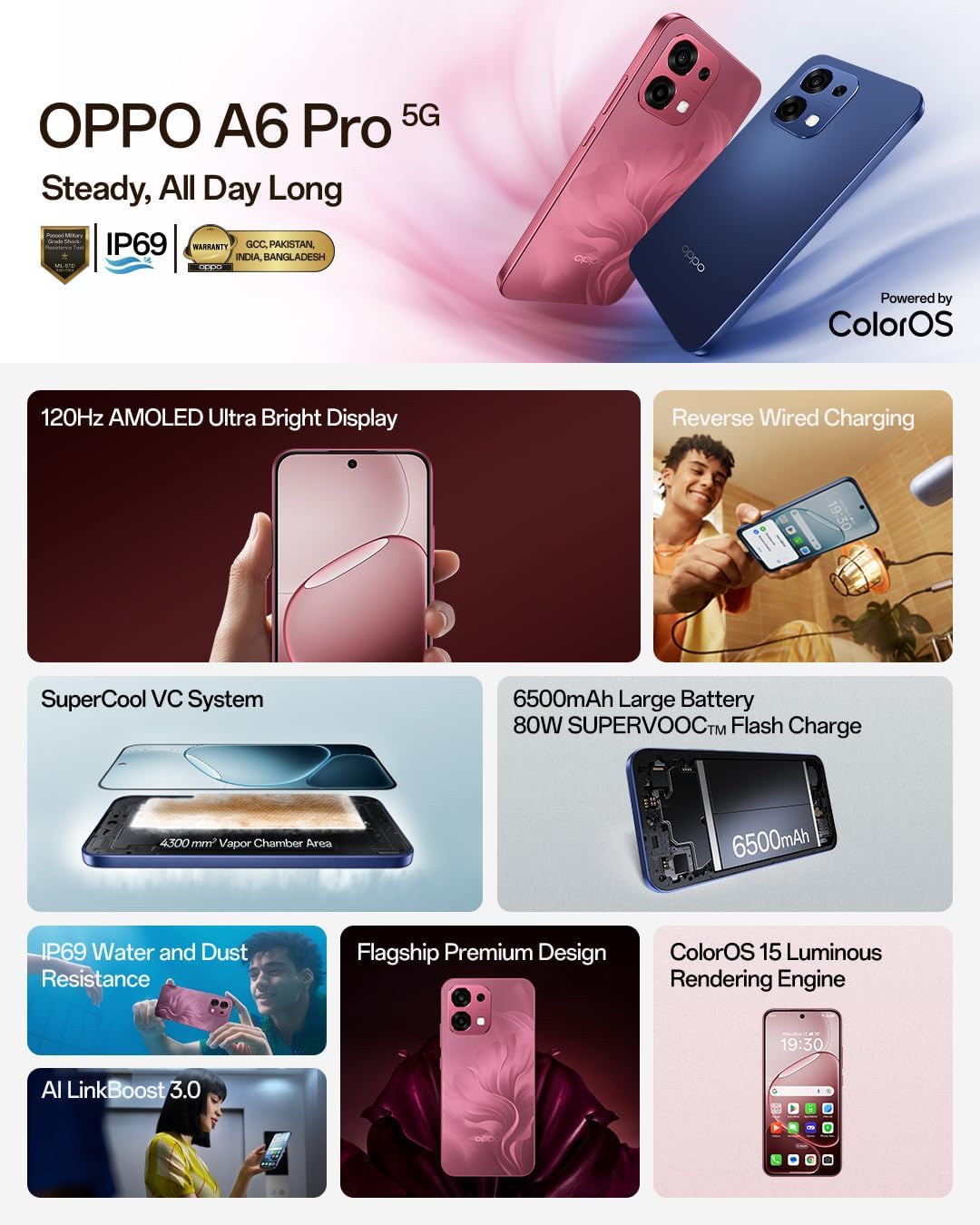 جوال اوبو A6 برو ثنائي شرائح الاتصال بذاكرة رام 8 جيجابايت/ذاكرة داخلية 256 جيجابايت شبكة الجيل الخامس 5G/LTE، نسخة الشرق الأوسط، يأتي مع هدية سماعات ايرليتس 5 برو من شكود، لون أحمر (Rosewood Red) 10 جوال اوبو A6 برو ثنائي شرائح الاتصال بذاكرة رام 8 جيجابايت/ذاكرة داخلية 256 جيجابايت شبكة الجيل الخامس 5G/LTE، نسخة الشرق الأوسط، يأتي مع هدية سماعات ايرليتس 5 برو من شكود، لون أحمر (Rosewood Red) - الصورة 10