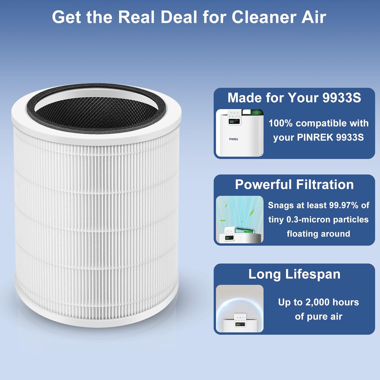 فلتر بديل لمنقي الهواء 9933S من بينريك - 3 في 1 H13 ترو هيبا والكربون النشط، يناسب منقي الهواء 9933S، عالي الكفاءة HP9933S-RF (عبوة واحدة) 3 فلتر بديل لمنقي الهواء 9933S من بينريك - 3 في 1 H13 ترو هيبا والكربون النشط، يناسب منقي الهواء 9933S، عالي الكفاءة HP9933S-RF (عبوة واحدة) - الصورة 3