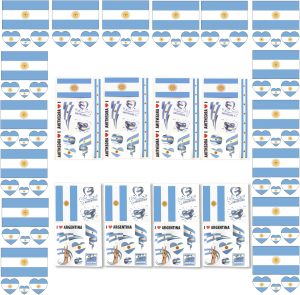 افول لايف 24 ورقة ملصقات تاتو بتصميم العلم الوطني، مجموعة تاتو مؤقت مزخرف لكاس العالم 2022، ملصقات تاتو وجه مقاومة للماء للمشجعين الوطنيين، ديكورات حفلات كاس العالم لكرة القدم (الارجنتين)