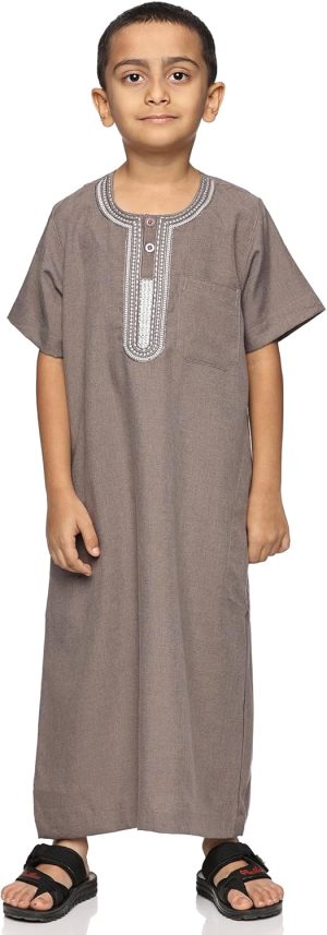 جلابية للأطفال برقبة دائرية وأكمام قصيرة | ثوب قفطان مريح وأنيق