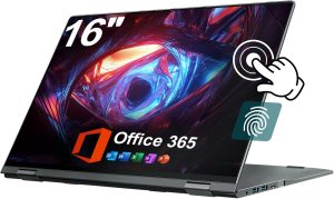 جمبر لابتوب 2 في 1 قابل للتحويل 16 انش مع شاشة لمس IPS FHD 360 درجة، تخزين 640GB، ذاكرة RAM 16GB، قارئ بصمات الاصابع، كيبورد باضاءة خلفية، 53.2WH، واي فاي 6