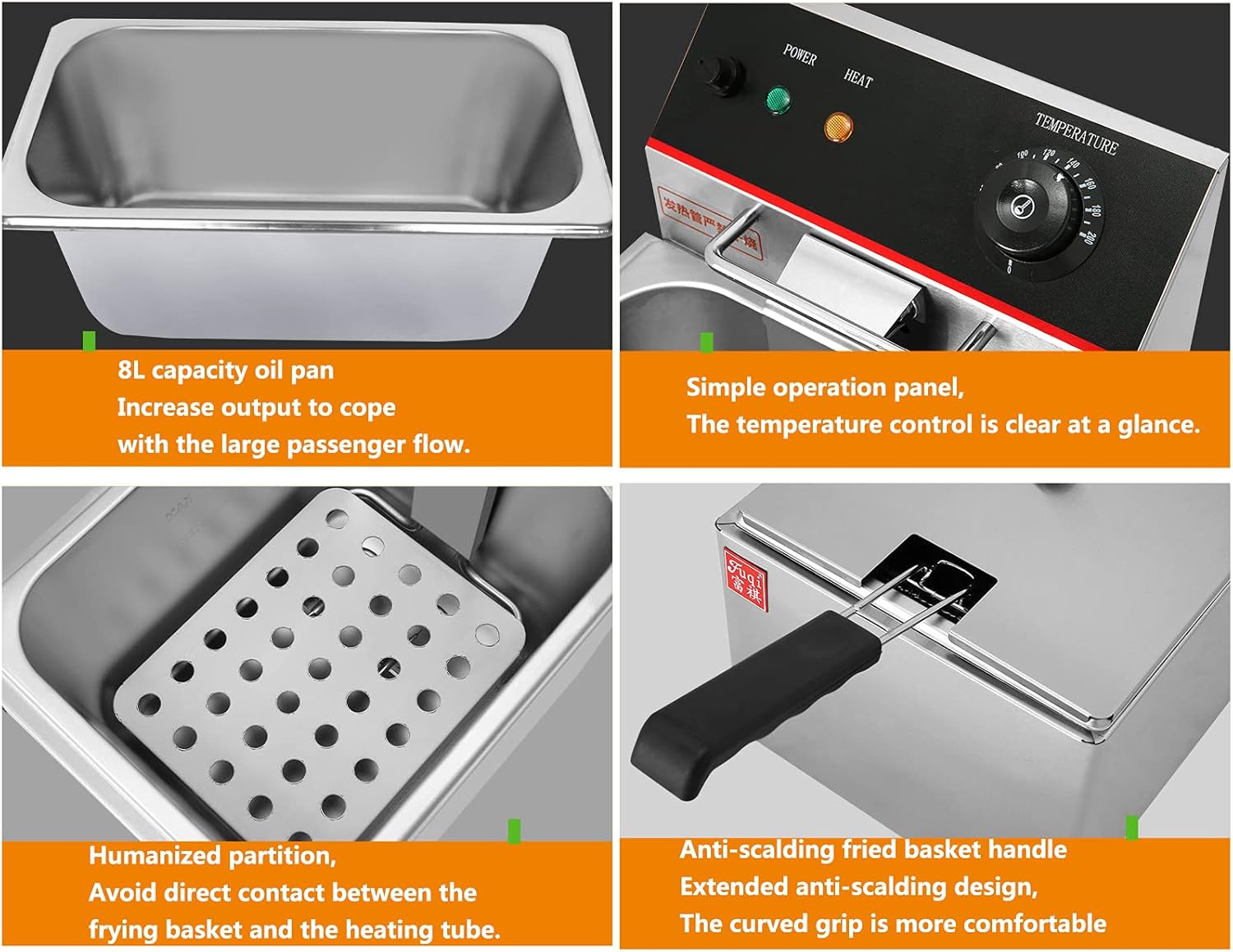مقلاة عميقة تجارية بسعة 8 لتر مع تحكم في درجة الحرارة، خزان زيت ستانلس ستيل غير لاصق وغطاء قابل للازالة وسلة غير قابلة للانزلاق وسهلة التنظيف 2800 واط، اسطوانة مزدوجة (اللون: اسطوانة واحدة) 8 مقلاة عميقة تجارية بسعة 8 لتر مع تحكم في درجة الحرارة، خزان زيت ستانلس ستيل غير لاصق وغطاء قابل للازالة وسلة غير قابلة للانزلاق وسهلة التنظيف 2800 واط، اسطوانة مزدوجة (اللون: اسطوانة واحدة) - الصورة 8