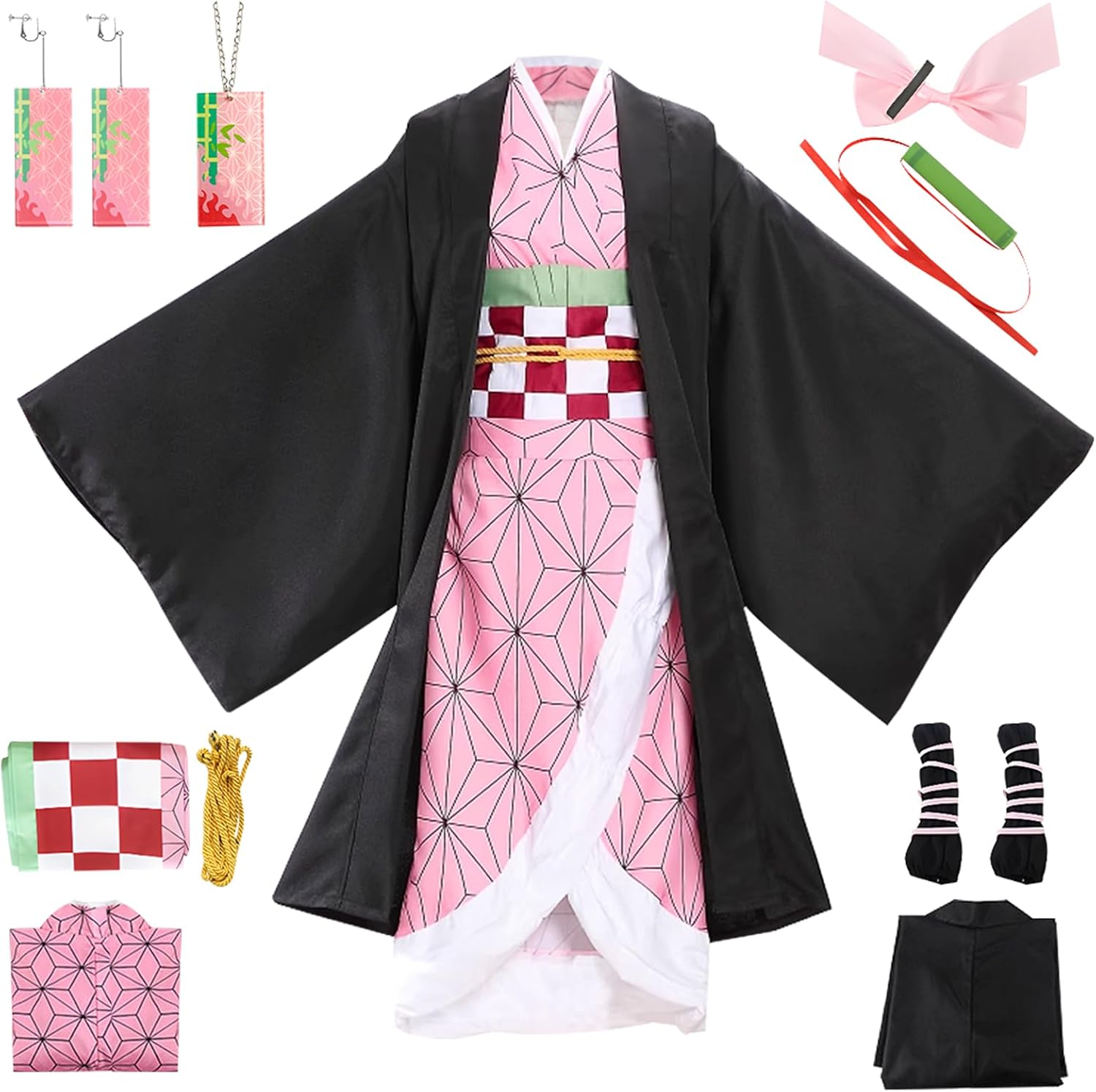 بيكيكي زي نيزوكو التنكري، ملابس كامادو تنكرية، زي كيمونو انيمي، مجموعة كيمونو كامادو مع عباءة وقلادة واقراط، ملابس تنكرية للهالوين، زي تنكري للهالوين للاطفال البالغين 1 بيكيكي زي نيزوكو التنكري، ملابس كامادو تنكرية، زي كيمونو انيمي، مجموعة كيمونو كامادو مع عباءة وقلادة واقراط، ملابس تنكرية للهالوين، زي تنكري للهالوين للاطفال البالغين