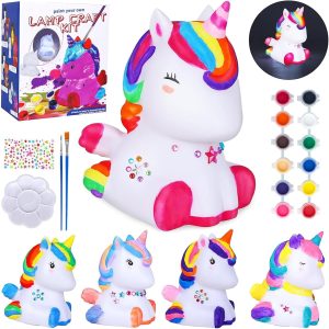 مجموعة مصابيح الطلاء الخاصة بك من جينجاكس، مجموعة لوازم فنية وحرف يدوية، مصباح يونيكورن يمكنك تركيبه بنفسك للاطفال، العاب للرسم، هدية عيد ميلاد مثالية للاطفال من سن 6-12 سنة