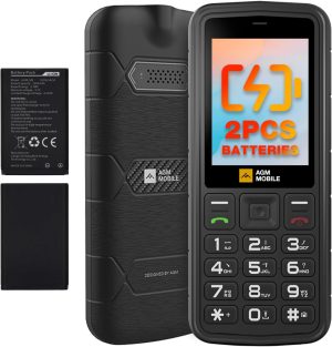 ايه جي ام جوال M9 4G متين بميزة اساسية، زر كبير، مقاوم للماء IP68/IP69K، خطوط كبيرة، اتصال سريع، 3 فتحات بطاقات، راديو اف ام، شعلة، 2 × بطارية 1000mAh (M9 (بطاريتين))