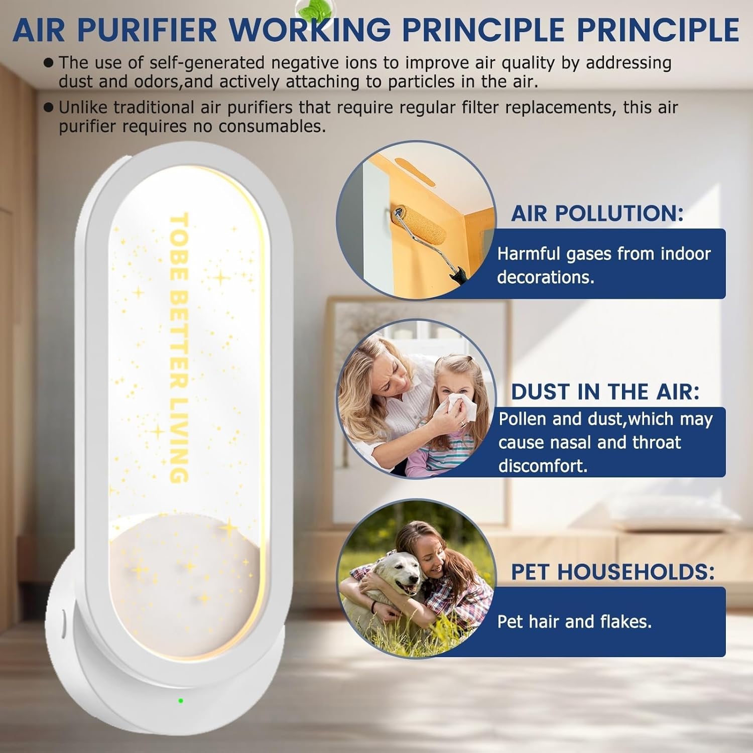 منقي هواء بقابس مع ضوء ليلي - معطر هواء ايوني للمنزل، يزيل رائحة الحيوانات الاليفة ورائحة المطبخ ودخان الغبار - مولد ايونات سالبة محمولة، ابيض 4 منقي هواء بقابس مع ضوء ليلي - معطر هواء ايوني للمنزل، يزيل رائحة الحيوانات الاليفة ورائحة المطبخ ودخان الغبار - مولد ايونات سالبة محمولة، ابيض - الصورة 4