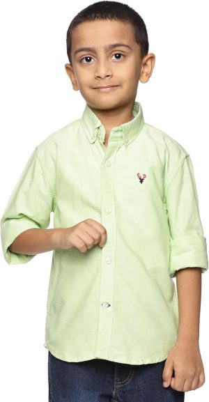 الولايات المتحدة الأمريكية قميص أوكسفورد رسمي بأكمام طويلة للأولاد من اي ال كيه | كلاسيكي بأزرار أمامية | قطن بياقة