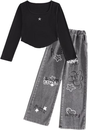 Momkonzz Clothes for Girls Long Sleeves Tops+Pants Clothing Set Casual Fall Winter Outfits 7-12T