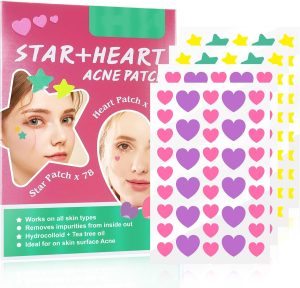 126 قطعة من الرقع الملونة لازالة حب الشباب من هونبولو، مكياج لطيف يغطي حب الشباب على شكل قلب ونجوم، رقع دائرية لازالة حب الشباب، 3 انماط (احمر)