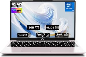 نيمو لابتوب 15.6 انش FHD IPS للطلاب - ذاكرة RAM 16GB وSSD 512GB رباعي النواة جيل 13 انتل N150 (يتفوق على i3-1115G4، حتى 3.6GHz)، 65 واط GaN Type-C، بصمة اصبع، كيبورد باضاءة خلفية، واي فاي 6، بلوتوث