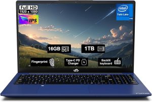 15.6" FHD IPS Student-Laptop-Computer - 16GB RAM 1TB SSD, 4 Core N150(Beat to i3-10110U, Up to 3.6GHz), 65W Type-C, 2 Years Warranty, Fingerprint, Backlit Keyboard, Wi-Fi 6, BT5.2