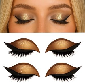 رقعة ظلال عيون ليزي، ملصقات مكياج ظلال العيون والرموش، ملصقات مكياج 2 في 1 قابلة لاعادة الاستخدام، ملصقات ظلال عيون ورموش ملونة لجميع اشكال العيون (ذهبي)