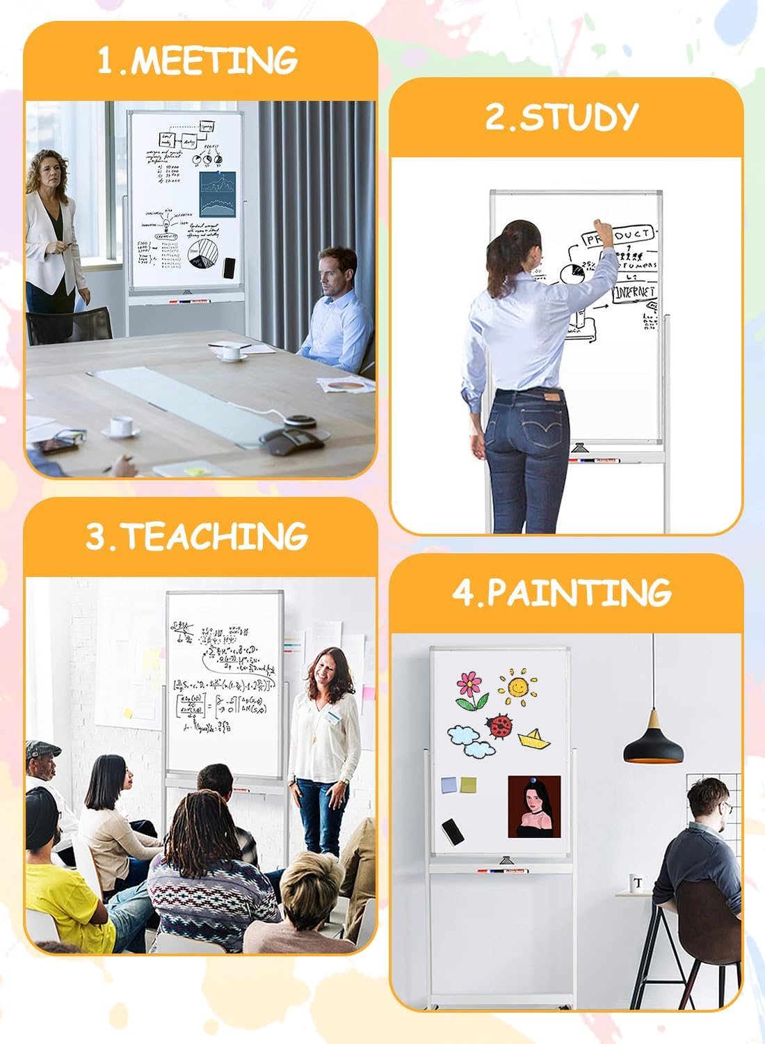 سبورة قابلة للمسح الجاف مع سطح أملس مطلي بـ 3 طبقات وعجلات دوارة 360 درجة وزوايا من بلاستيك ABS متينة للفريق من كيدل، أبيض 4 سبورة قابلة للمسح الجاف مع سطح أملس مطلي بـ 3 طبقات وعجلات دوارة 360 درجة وزوايا من بلاستيك ABS متينة للفريق من كيدل، أبيض - الصورة 4