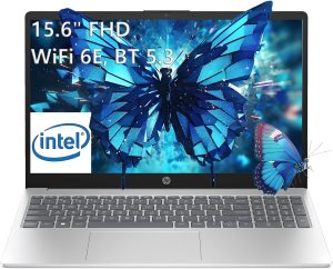 لابتوب اتش بي للطلاب، شاشة 15.6 بوصة FHD، معالج انتل رباعي النوى (أفضل من i3-1115G4)، 32GB DDR4 RAM، 1TB PCIe SSD، واي فاي 6E، بلوتوث 5.3، منفذ نوع سي، HDMI، يعمل بنظام ويندوز 11 برو، تيشانج