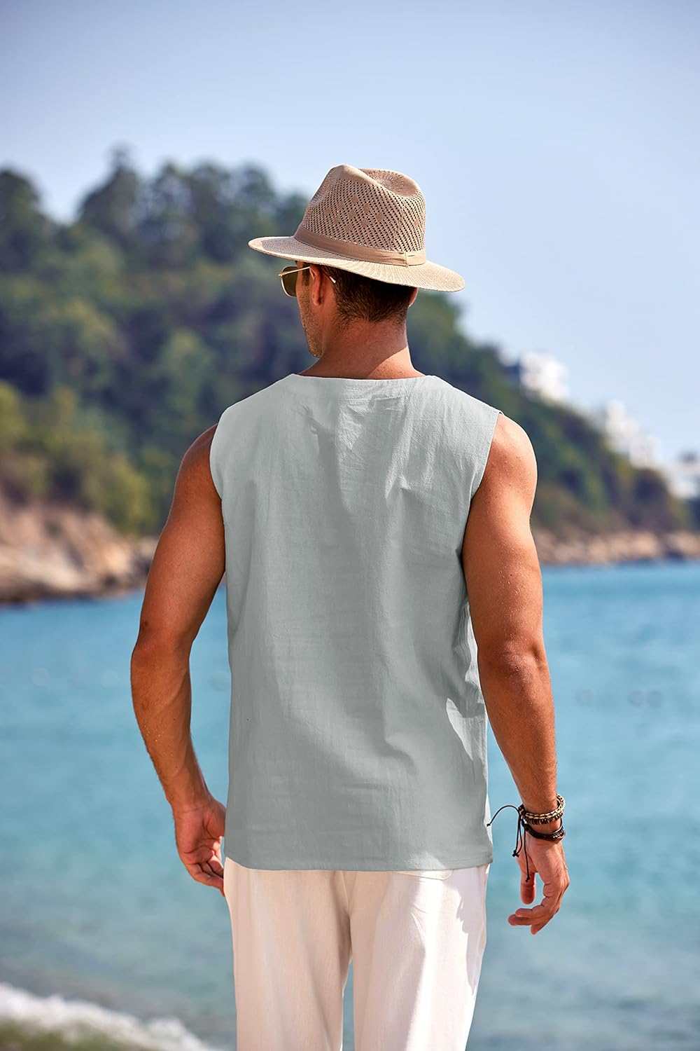 تيشيرت كاجوال هيبي للرجال من القطن والكتان بأكمام قصيرة ورباط للشاطئ من كوفاندي 5 تيشيرت كاجوال هيبي للرجال من القطن والكتان بأكمام قصيرة ورباط للشاطئ من كوفاندي - الصورة 5