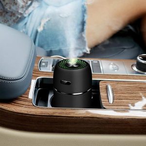 لينجي مرطب هواء للسيارة بمنفذ USB، تشغيل هادئ، جهاز ترطيب صغير محمول 200 مل مع 7 الوان اضاءة LED ليلية، اوضاع رذاذ قابلة للتعديل للسفر والمنزل والمكتب والسيارة (اسود)