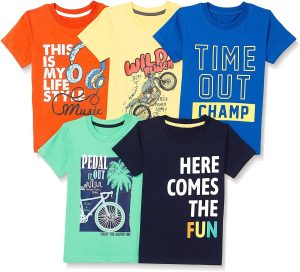 تي شيرت بقصة عادية للأولاد من تي 2 اف (عبوة من 5 قطع)