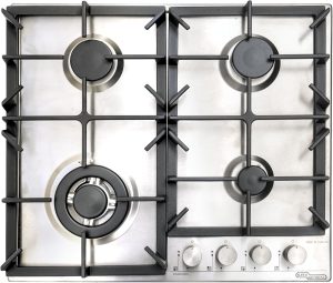 موقد غاز مدمج من الستانلس ستيل بـ4 شعلات من سوبر جينيرال، مقاس 60 × 60 سم، أمان كامل وإشعال ذاتي، لون مات اينوكس، موديل KSGHB04SSFS