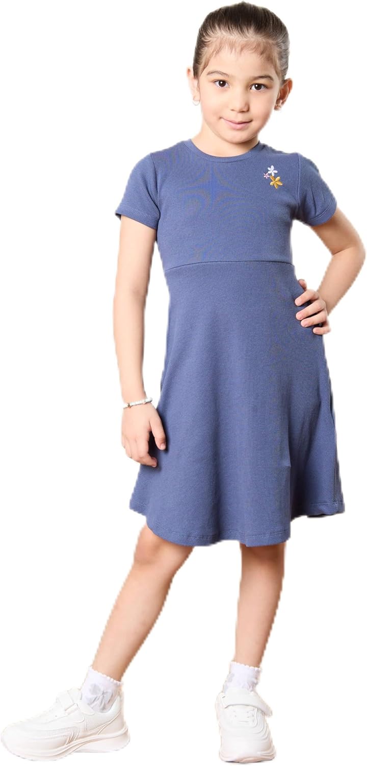 REDTAG Girls Grey And Navy Embellished Dress Set (Pack of 2), Grey 1 REDTAG Girls Grey And Navy Embellished Dress Set (Pack of 2), Grey