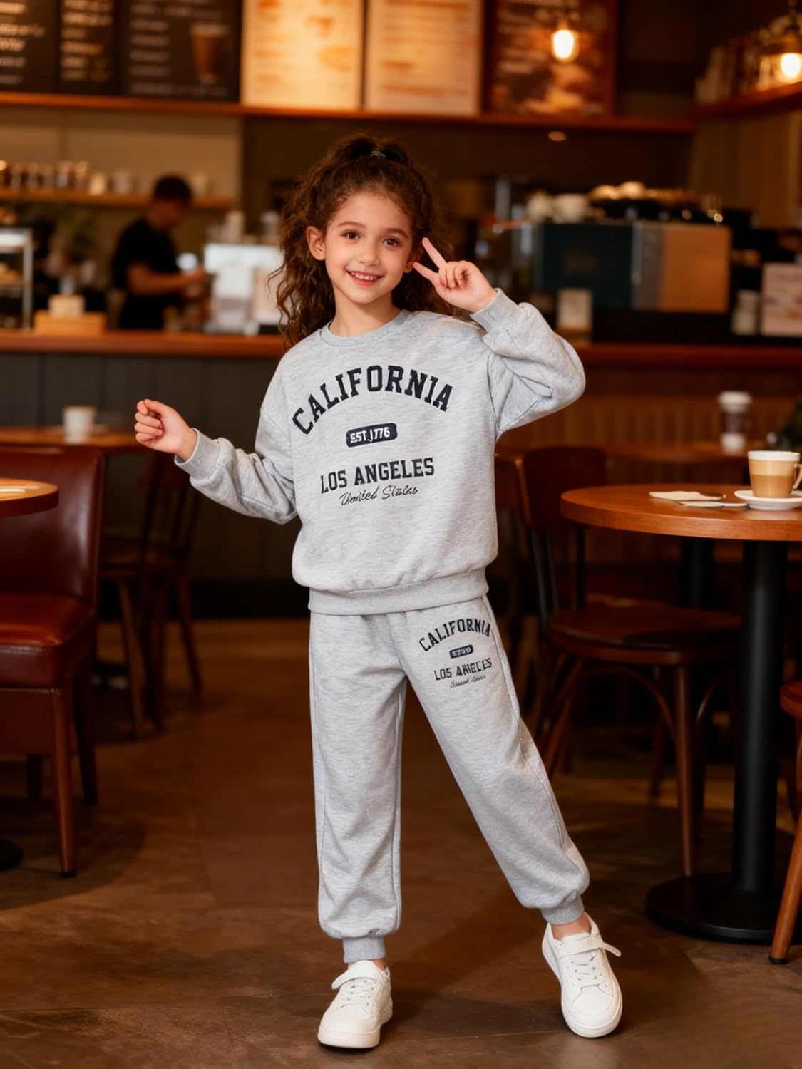 طقم ملابس كاجوال للبنات من ايزوزوي، سويت شيرت مطبوع عليه حروف للبنات من سن 5-11 سنة، قطعتين سروال ضيق للخريف 4 طقم ملابس كاجوال للبنات من ايزوزوي، سويت شيرت مطبوع عليه حروف للبنات من سن 5-11 سنة، قطعتين سروال ضيق للخريف - الصورة 4