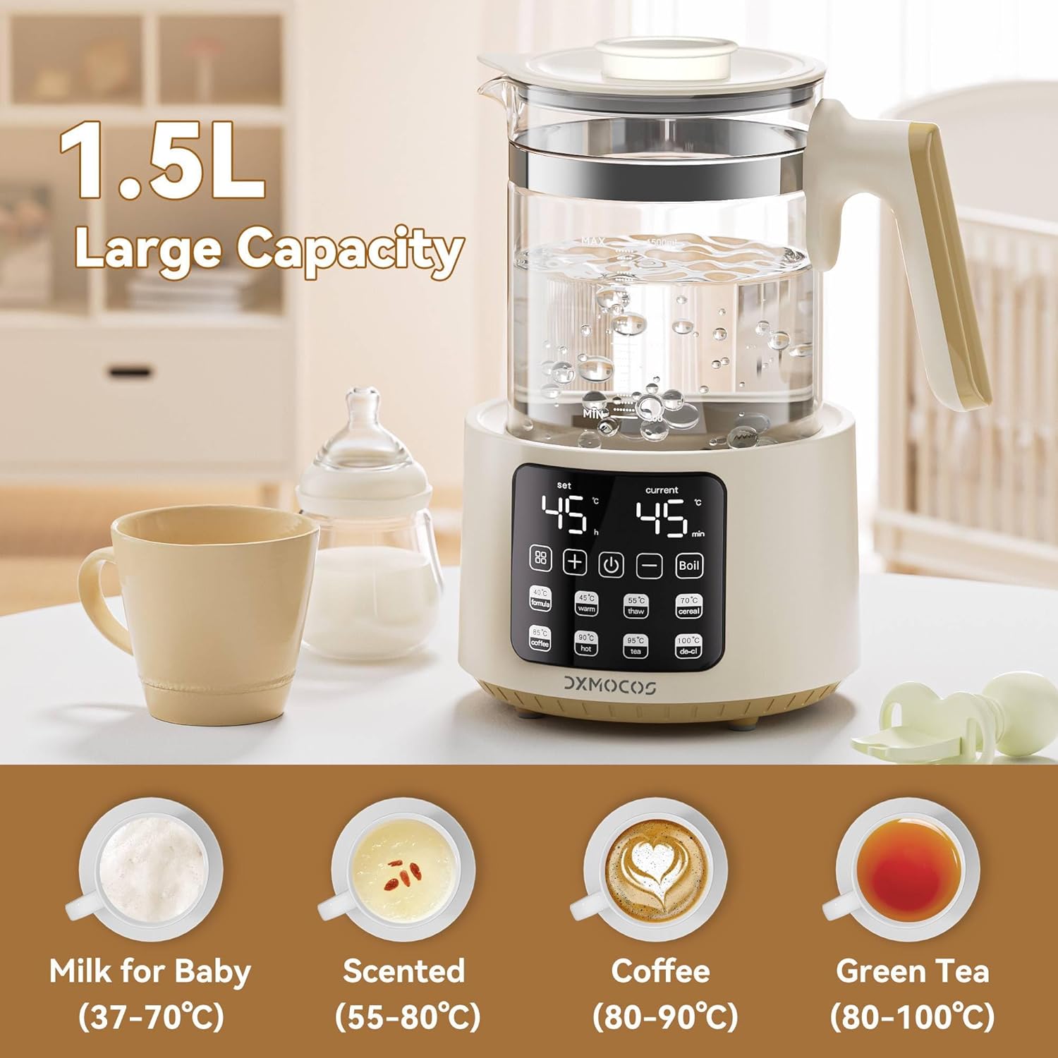 دكسموكوس غلاية كهربائية مع تحكم في درجة الحرارة بسعة كبيرة 1.5 لتر من الستانلس ستيل، قابلة للتعديل من 40 الى 100 درجة مئوية، تحافظ على الدفء لمدة 72 ساعة، قابس نوع جي، غلاية للقهوة والشاي ومسحوق 2 دكسموكوس غلاية كهربائية مع تحكم في درجة الحرارة بسعة كبيرة 1.5 لتر من الستانلس ستيل، قابلة للتعديل من 40 الى 100 درجة مئوية، تحافظ على الدفء لمدة 72 ساعة، قابس نوع جي، غلاية للقهوة والشاي ومسحوق - الصورة 2