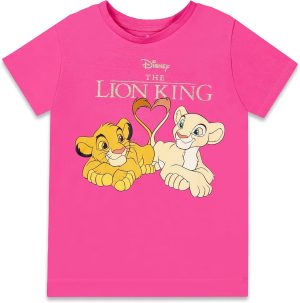 تيشيرت بأكمام قصيرة بتصميم الملك الأسد من ديزني بنمط غربي للبنات الأطفال من ديزني، 1 قطعة