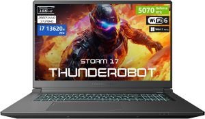 ثاندروبوت لابتوب العاب ستورم 17 5070، شاشة 17.3 انش QHD 165Hz 2K، انتل كور i7-13620H، جيفورس RTX 5070، 32GB DDR5 RAM، 1TB SSD، كيبورد باضاءة خلفية RGB، HDMI، واي فاي 6، ويندوز 11 هوم