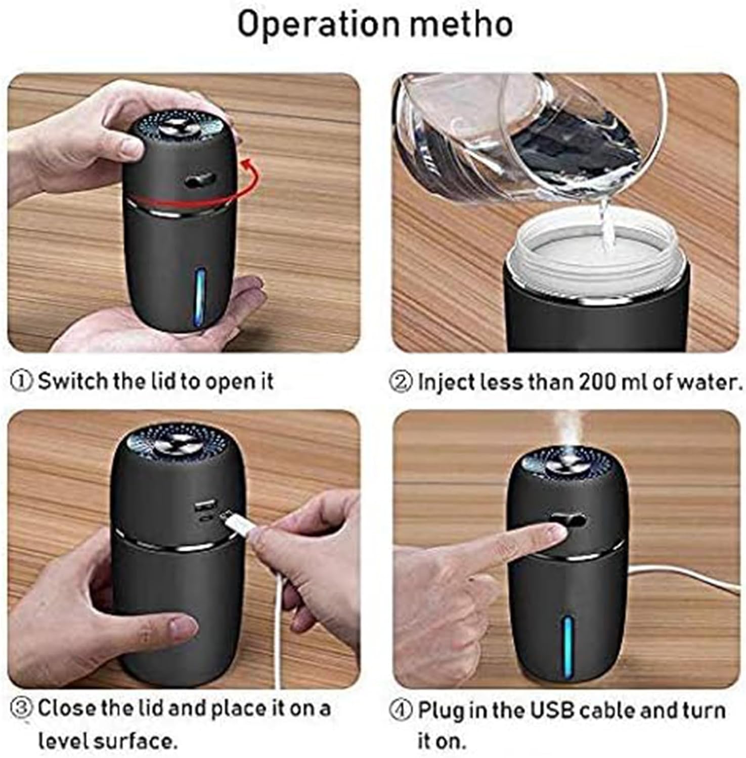 لينجي مرطب هواء للسيارة بمنفذ USB، تشغيل هادئ، جهاز ترطيب صغير محمول 200 مل مع 7 الوان اضاءة LED ليلية، اوضاع رذاذ قابلة للتعديل للسفر والمنزل والمكتب والسيارة (اسود) 2 لينجي مرطب هواء للسيارة بمنفذ USB، تشغيل هادئ، جهاز ترطيب صغير محمول 200 مل مع 7 الوان اضاءة LED ليلية، اوضاع رذاذ قابلة للتعديل للسفر والمنزل والمكتب والسيارة (اسود) - الصورة 2