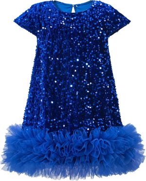 فستان لامع بترتر بتصميم قصة ايه-لاين بدون أكمام للحفلات للبنات الصغيرات من سيور