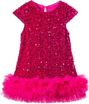 فستان لامع بترتر بتصميم قصة ايه-لاين بدون أكمام للحفلات للبنات الصغيرات من سيور