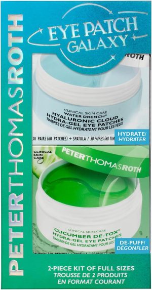بيتر ثوماس روث مجموعة اي باتش جالكسي - وسادات عين جل هيدرا المرطبة - خيار التخلص من السموم وسحابة الهيالورونيك - تقلل الهالات السوداء والانتفاخات والتجاعيد - مجموعة من قطعتين بالحجم الكامل