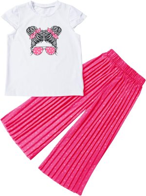 طقم ملابس صيفية للبنات مكون من قطعتين بتصميم لطيف ورائع للأطفال من سن 3-14 سنة من سيور