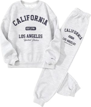 طقم ملابس كاجوال للبنات من ايزوزوي، سويت شيرت مطبوع عليه حروف للبنات من سن 5-11 سنة، قطعتين سروال ضيق للخريف