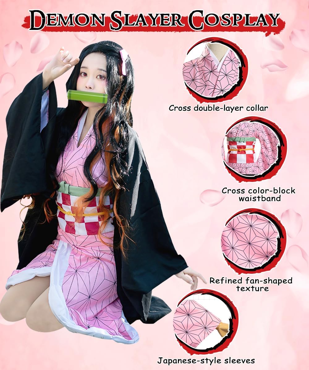 بيكيكي زي نيزوكو التنكري، ملابس كامادو تنكرية، زي كيمونو انيمي، مجموعة كيمونو كامادو مع عباءة وقلادة واقراط، ملابس تنكرية للهالوين، زي تنكري للهالوين للاطفال البالغين 2 بيكيكي زي نيزوكو التنكري، ملابس كامادو تنكرية، زي كيمونو انيمي، مجموعة كيمونو كامادو مع عباءة وقلادة واقراط، ملابس تنكرية للهالوين، زي تنكري للهالوين للاطفال البالغين - الصورة 2