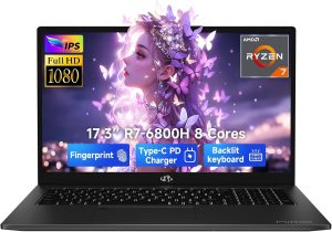 لابتوب ألعاب شاشة IPS FHD 17.3 بوصة ثماني نواة AMD رايزن 7 6800H 32GB DDR5 RAM 1TB SSD (يتفوق على انتل i7-12700H حتى 4.7GHz) AMD راديون 680M لوحة مفاتيح بإضاءة خلفية 100 واط نوع C بصمة الإصبع من نيمو