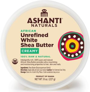 اشانتي ناتشورالز زبدة الشيا الخام الكريمية غير المكررة لمنتجات الشعر الطبيعي للنساء ذوات البشرة السمراء - الافريقية لترطيب للبشرة الجافة منتجات العناية ببشرة الجسم 8 اونصة ابيض