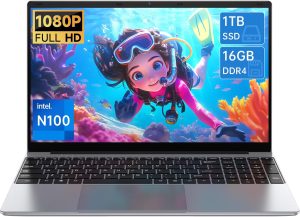 لابتوب جيزون بشاشة 15.6 انش ومعالج انتل 12 رباعي النواة N100 (حتى 3.4GHz) وRAM LPDDR4 16GB وSSD 1TB و2K FHD IPS وواي فاي 2.4G/5G وكاميرا ويب ونوع C وبطارية كبيرة السعة