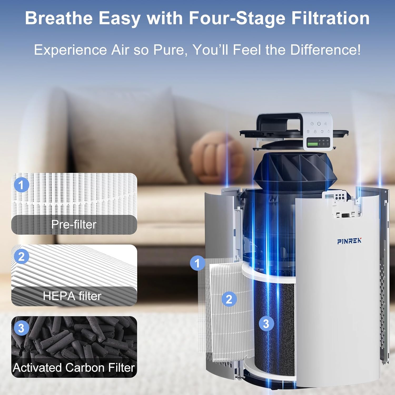 فلتر بديل لمنقي الهواء 9933S من بينريك - 3 في 1 H13 ترو هيبا والكربون النشط، يناسب منقي الهواء 9933S، عالي الكفاءة HP9933S-RF (عبوة واحدة) 4 فلتر بديل لمنقي الهواء 9933S من بينريك - 3 في 1 H13 ترو هيبا والكربون النشط، يناسب منقي الهواء 9933S، عالي الكفاءة HP9933S-RF (عبوة واحدة) - الصورة 4