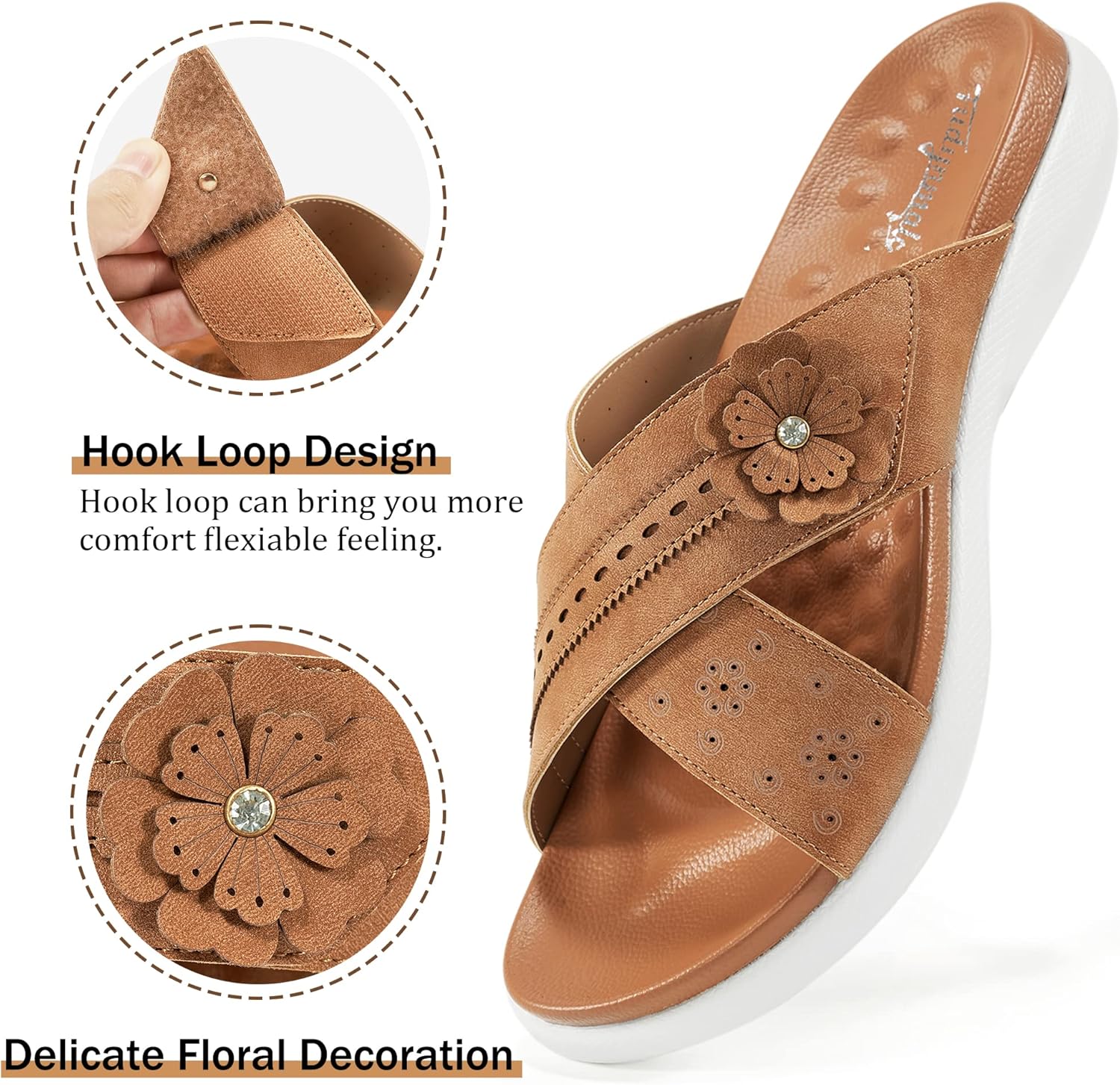 شبشب لتقويم العظام للنساء صندل مريح لالتهاب اللفافة الاخمصية للقدم المسطحة مع دعم قوس عالي بحزام متقاطع قابل للتعديل حذاء مشي 4 شبشب لتقويم العظام للنساء صندل مريح لالتهاب اللفافة الاخمصية للقدم المسطحة مع دعم قوس عالي بحزام متقاطع قابل للتعديل حذاء مشي - الصورة 4