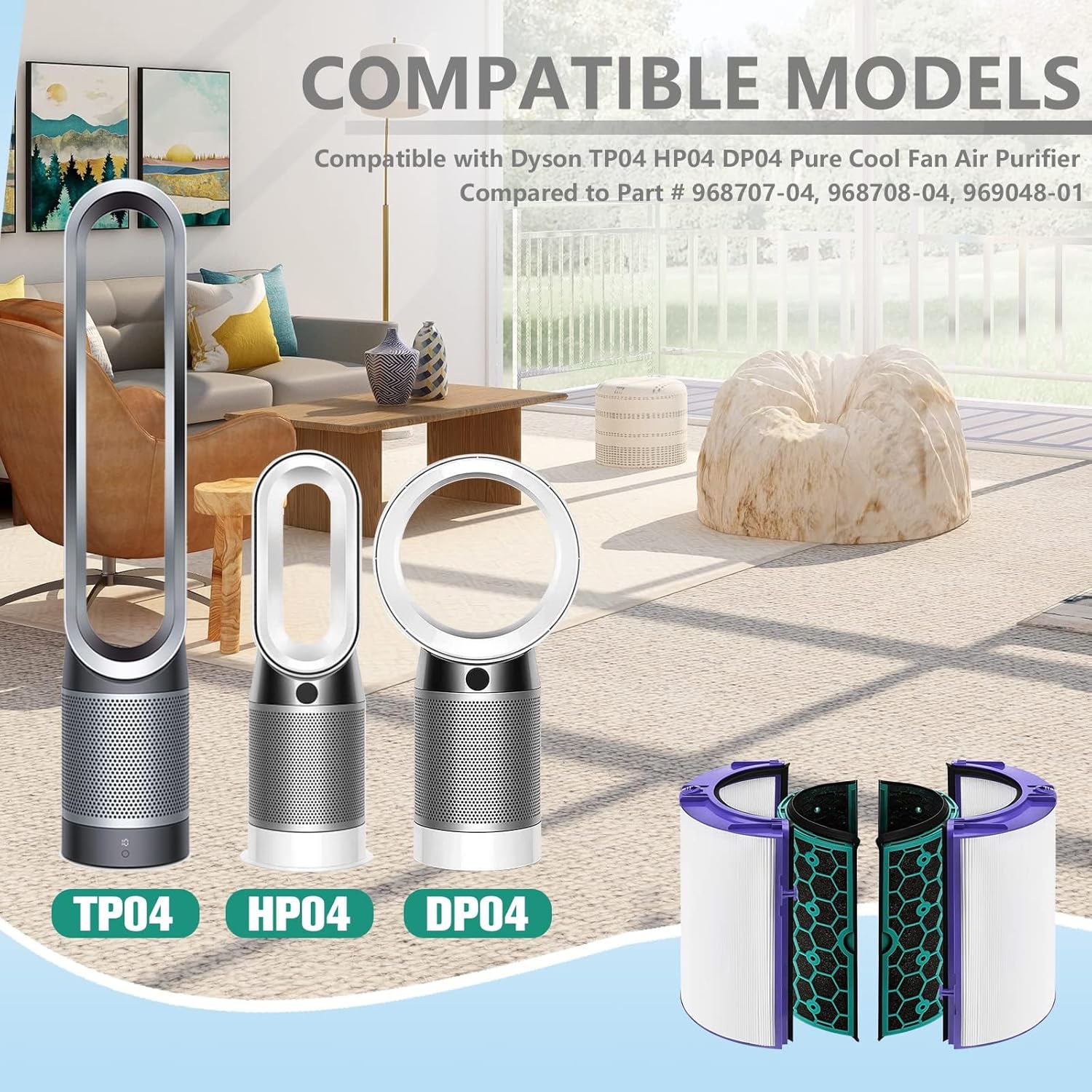 فلتر تنقية الهواء بديل لمروحة تنقية دايسون بيور كول TP04 HP04 DP04، 2 في 1 ترو هيبا وفلتر الكربون النشط، تصميم كومبي 360 درجة، من اكسيفور 5 فلتر تنقية الهواء بديل لمروحة تنقية دايسون بيور كول TP04 HP04 DP04، 2 في 1 ترو هيبا وفلتر الكربون النشط، تصميم كومبي 360 درجة، من اكسيفور - الصورة 5