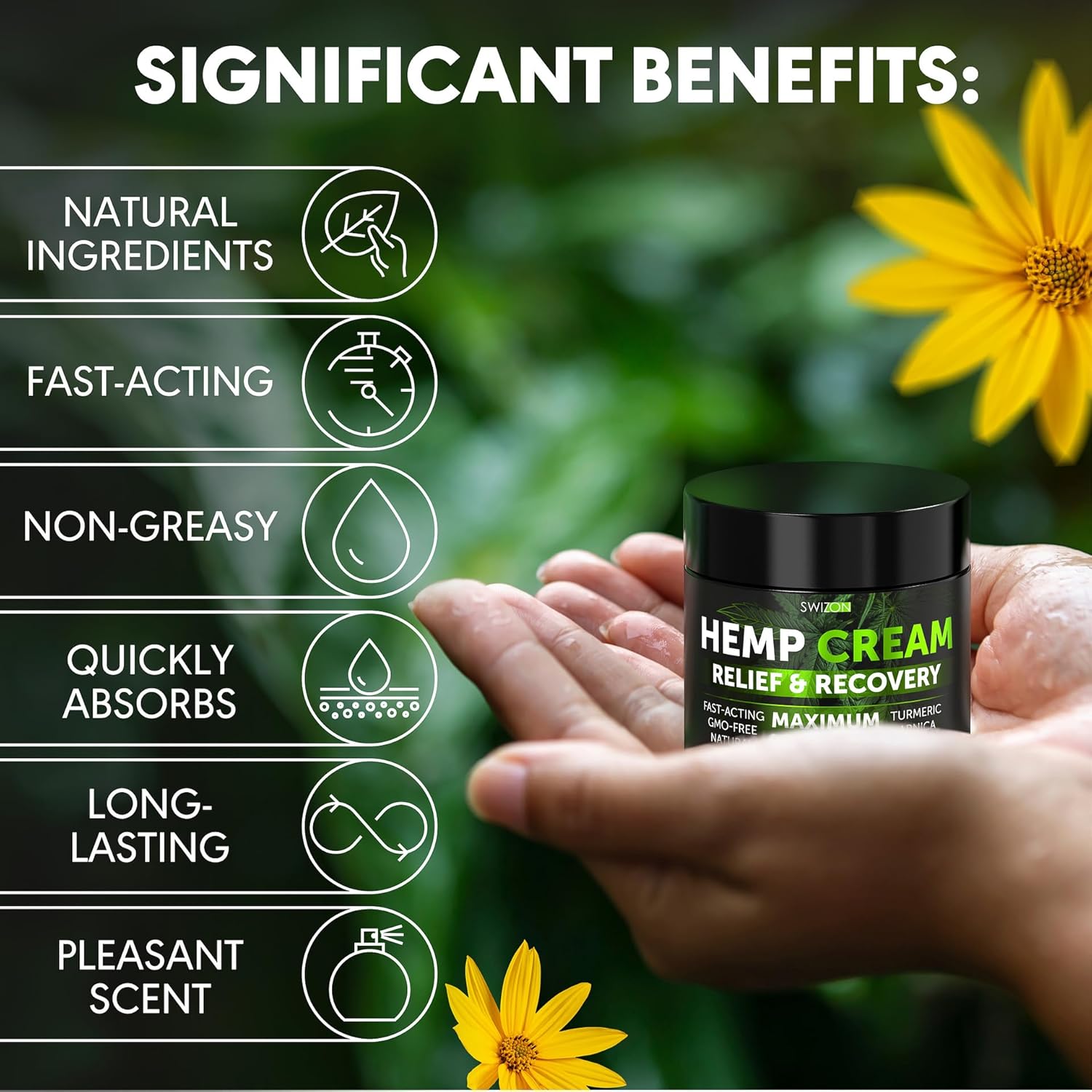 كريم القنب الطبيعي للعضلات والمفاصل والرقبة والظهر والمرفقين من سويزون - كريم استرخاء العضلات بزيت القنب لتهدئة الانزعاج - جل مستخلص زيت القنب مع زهرة العطاس والكركم وفرك المنثول - 4 اونصة 4 كريم القنب الطبيعي للعضلات والمفاصل والرقبة والظهر والمرفقين من سويزون - كريم استرخاء العضلات بزيت القنب لتهدئة الانزعاج - جل مستخلص زيت القنب مع زهرة العطاس والكركم وفرك المنثول - 4 اونصة - الصورة 4