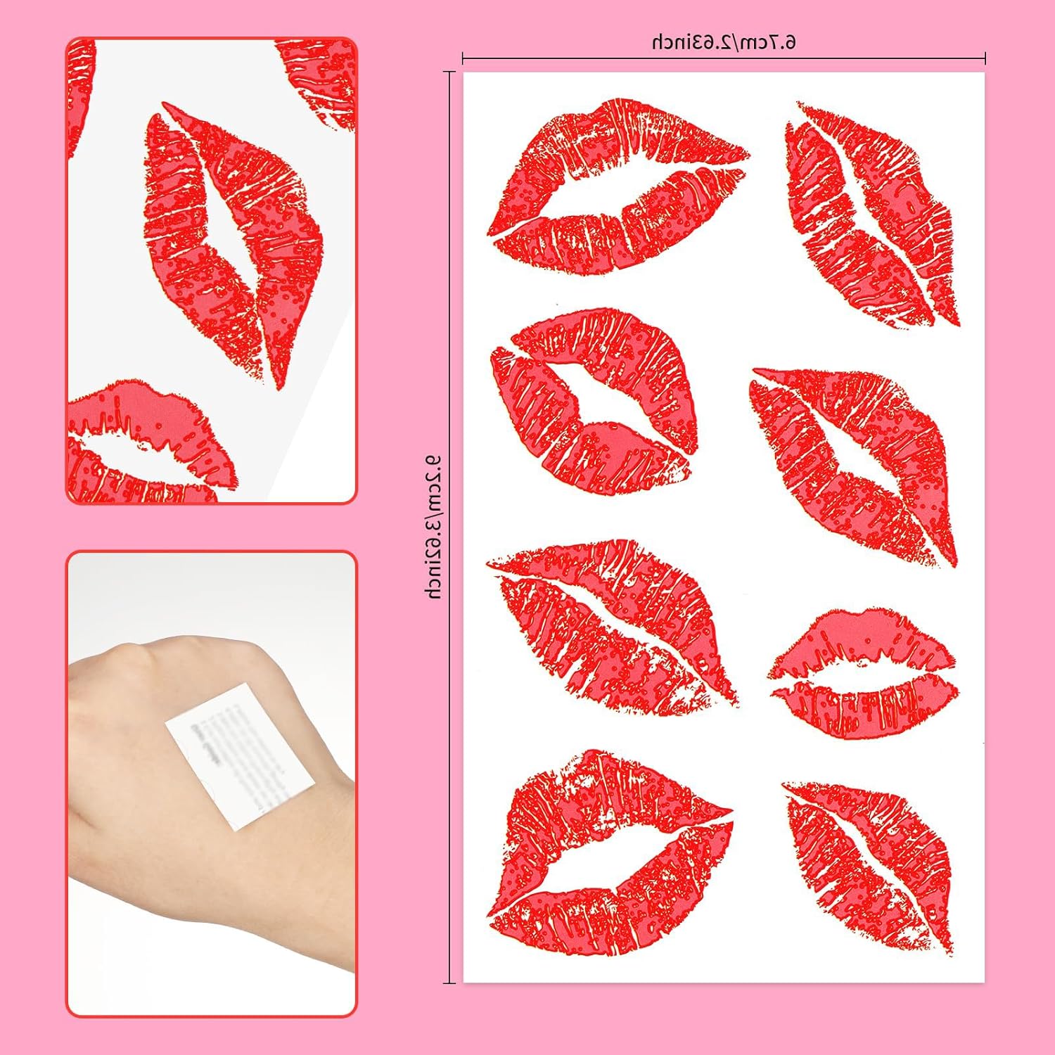 10 ورقات/80 قطعة من ملصقات التاتو المؤقتة ذات الشفاه المزيفة الحمراء - تاتو بطبعة قبلة مقاومة للماء للنساء، ملصقات شفاه مثيرة لديكورات عيد الحب 2 10 ورقات/80 قطعة من ملصقات التاتو المؤقتة ذات الشفاه المزيفة الحمراء - تاتو بطبعة قبلة مقاومة للماء للنساء، ملصقات شفاه مثيرة لديكورات عيد الحب - الصورة 2