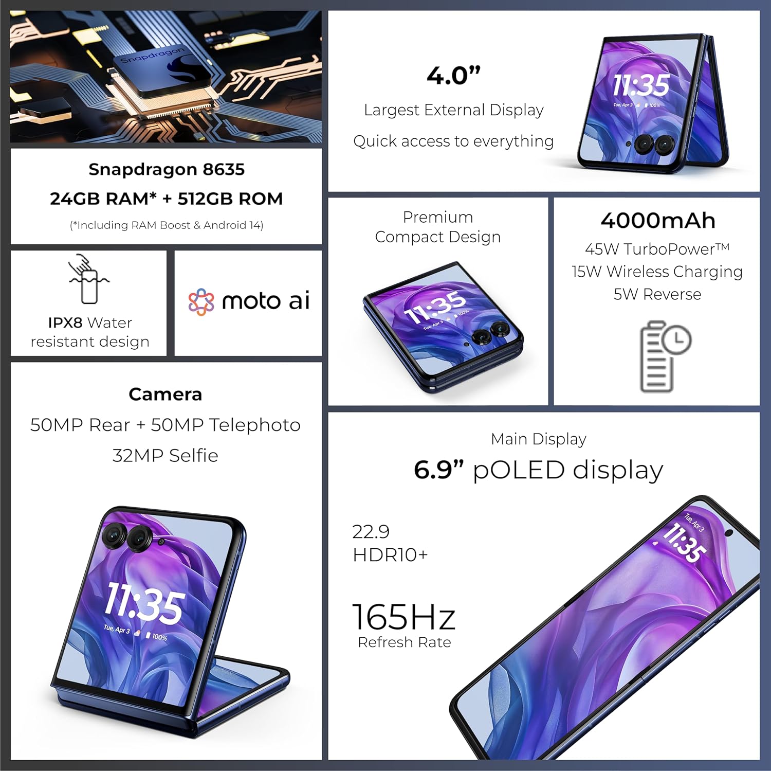 هاتف خلوي من موتورولا رازر 50 الترا أزرق داكن 2 هاتف خلوي من موتورولا رازر 50 الترا أزرق داكن - الصورة 2